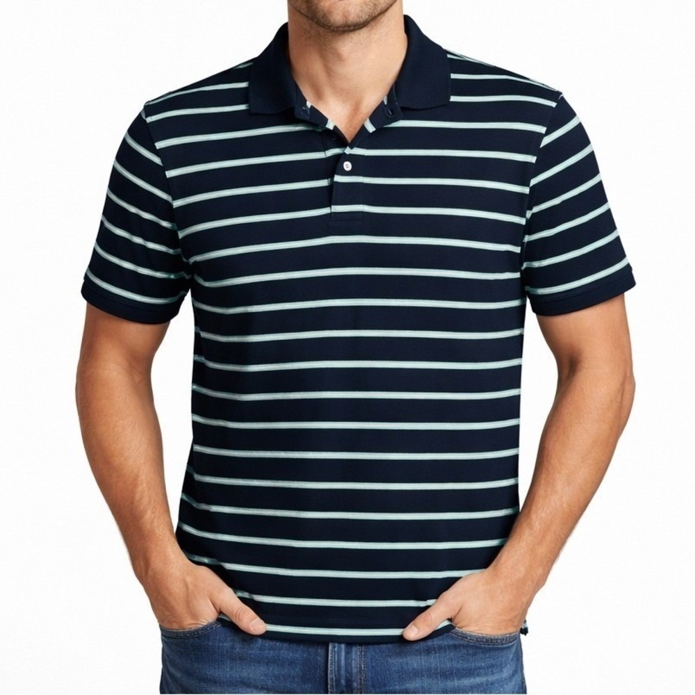 Lands End Men's Medium Striped Supima Cotton Polo Shirt Traditional Fit